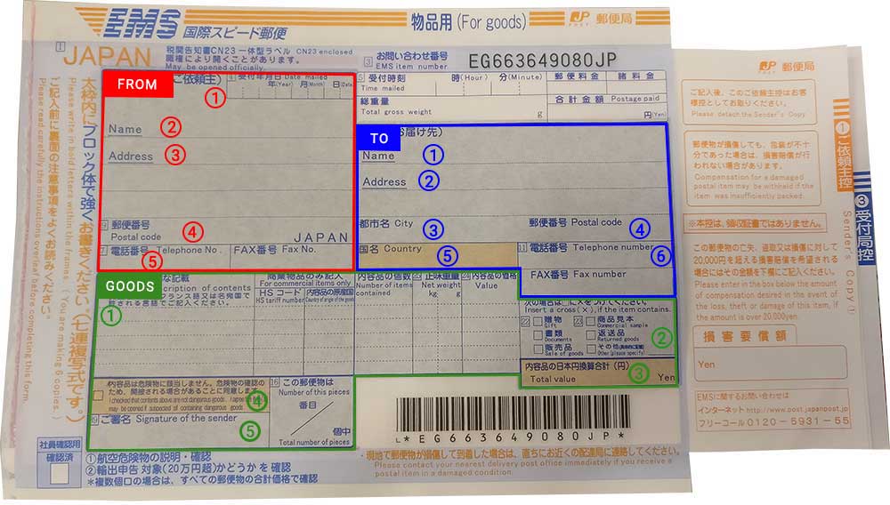 EMS envoi postal, Japan Post