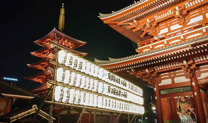 Pagode, Portail et lanternes au Temple Senso-ji à Asakusa