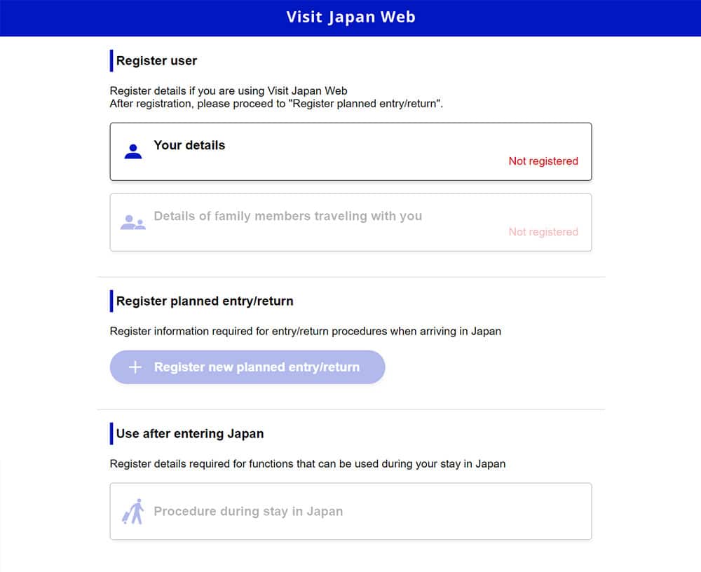 Formulaire Visit Japan Web
